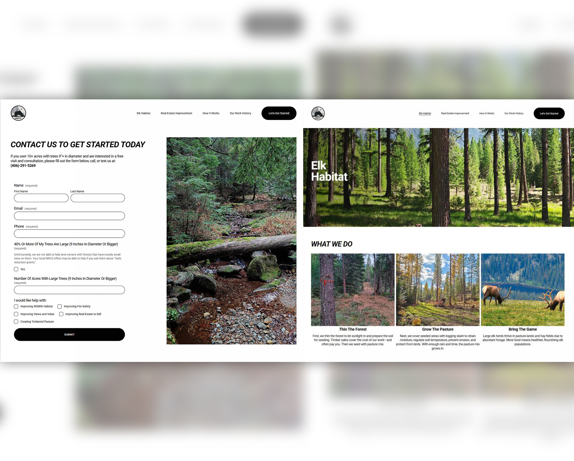 Website design before and after comparison for Elk Habitat