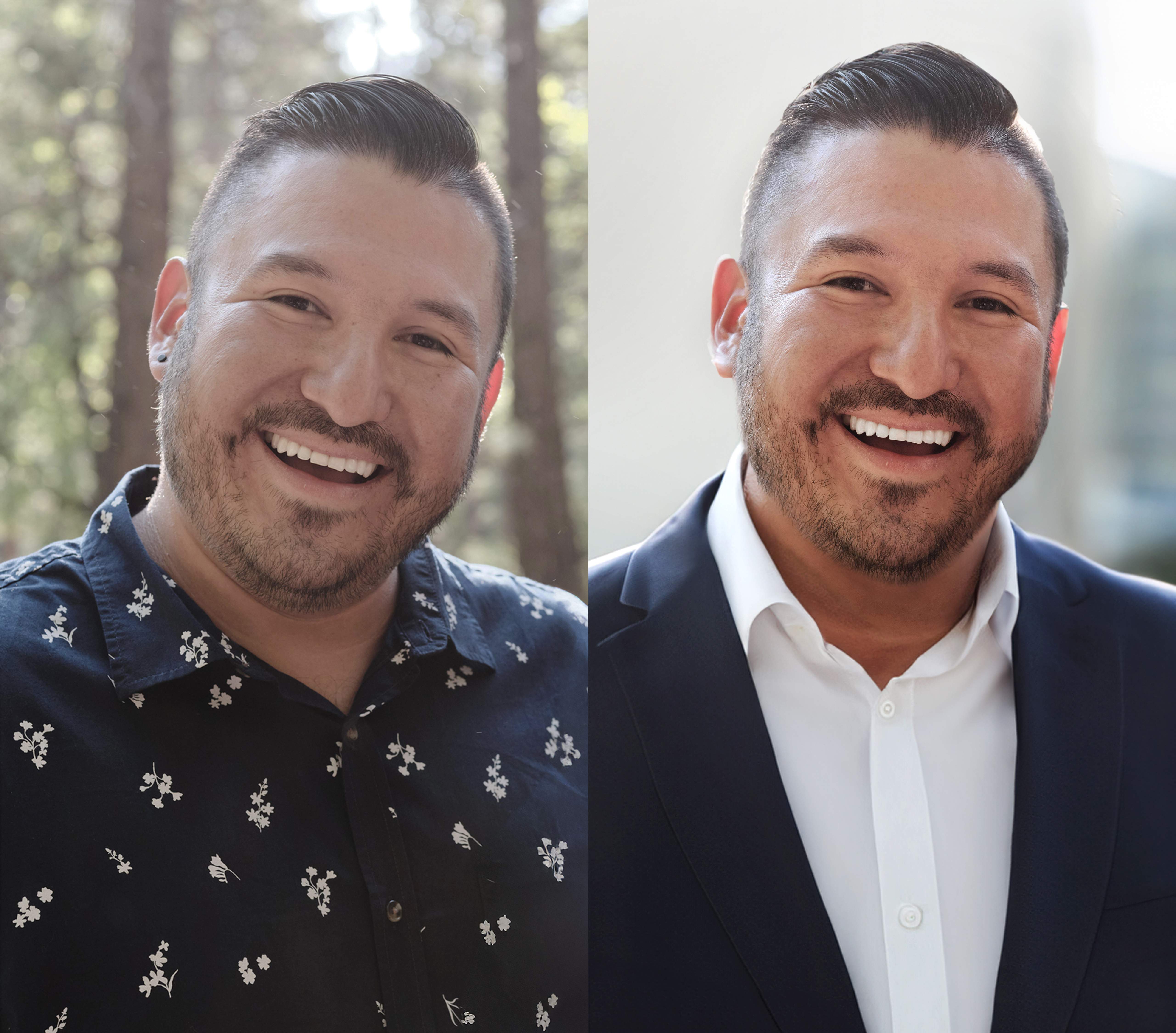 Professional headshot transformation - before and after
